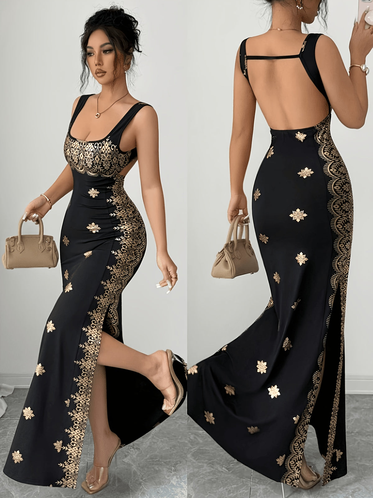 Women's Dress, Shimmering Golden and Black - Mixed colors