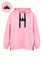 Women'S Fashion Hooded Sweatshirt for Autumn And Winter - Pattern Print Design, Side Slit Detail, Pullover Hoodie - Pink
