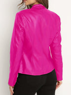 Women's Elegant PU Jacket - 2025 New Style Women's Jacket Outerwear - Full Zip Long Sleeve Motorcycle Biker Jacket for Women, Spring, Autumn, Winter Outerwear, Suitable for Casual and Formal Wear, Durable, Structured Fit, Stand Collar - Rose Red