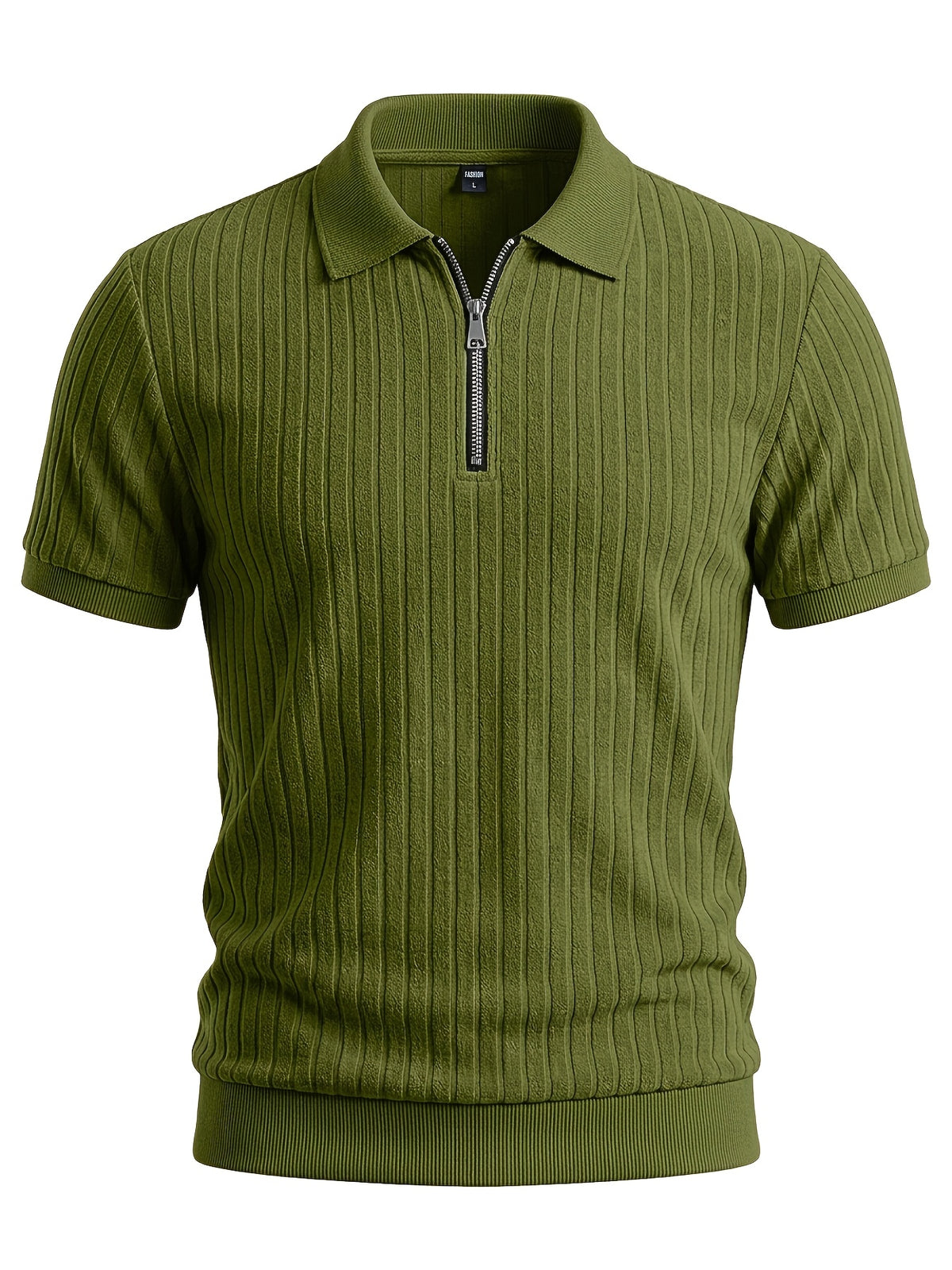 3pcs Men'S Half-Zip Vertical Ribbed Light Luxury Knit Short Sleeve Polo Shirt Set, Soft Breathable Collared Solid Color Top, Regular Fit, Casual Commute, Office, Beach, Camping, Vacation Leisure Versatile Men'S Wear, Olive Green, Beige, Navy, White - Army Green + Khaki + Navy Blue
