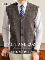 New Autumn Winter Men Thick Knit Vest, Ideal Gift for Dad And Husband, Knit Waistcoat with Pockets, Warm Cold Resistant Soft Comfortable Sweater Vest, Minimal Elegant Versatile Top for Daily Casual Business Sports Camping Wear - Camel