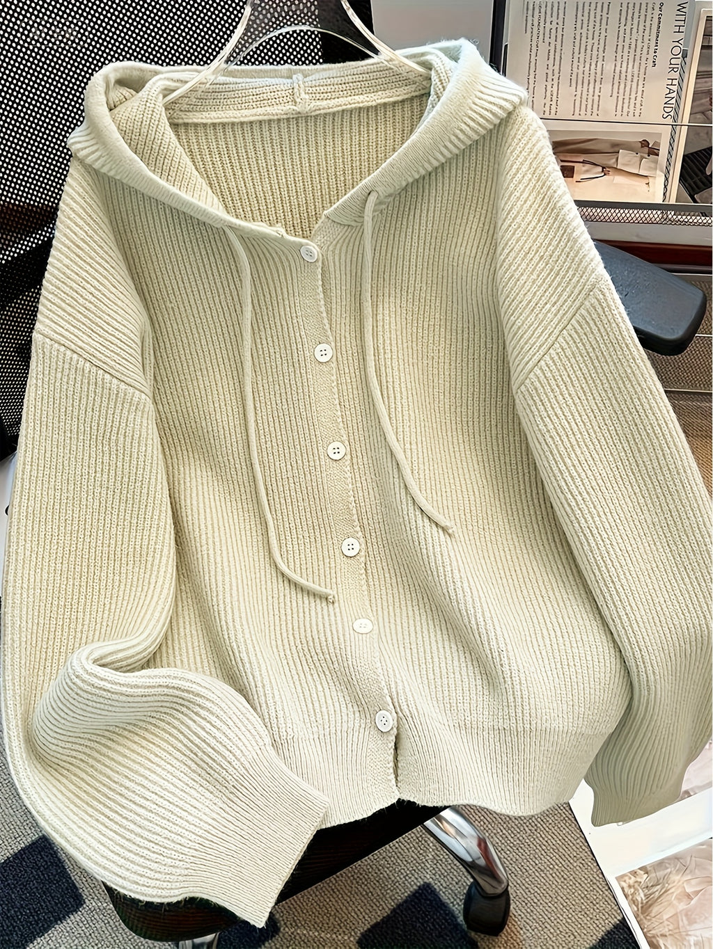 Autumn And Winter Hooded Cardigan, Solid Color Casual Easy Button-Up Sweater, Soft And Comfortable Elegant Women'S Clothing - Apricot