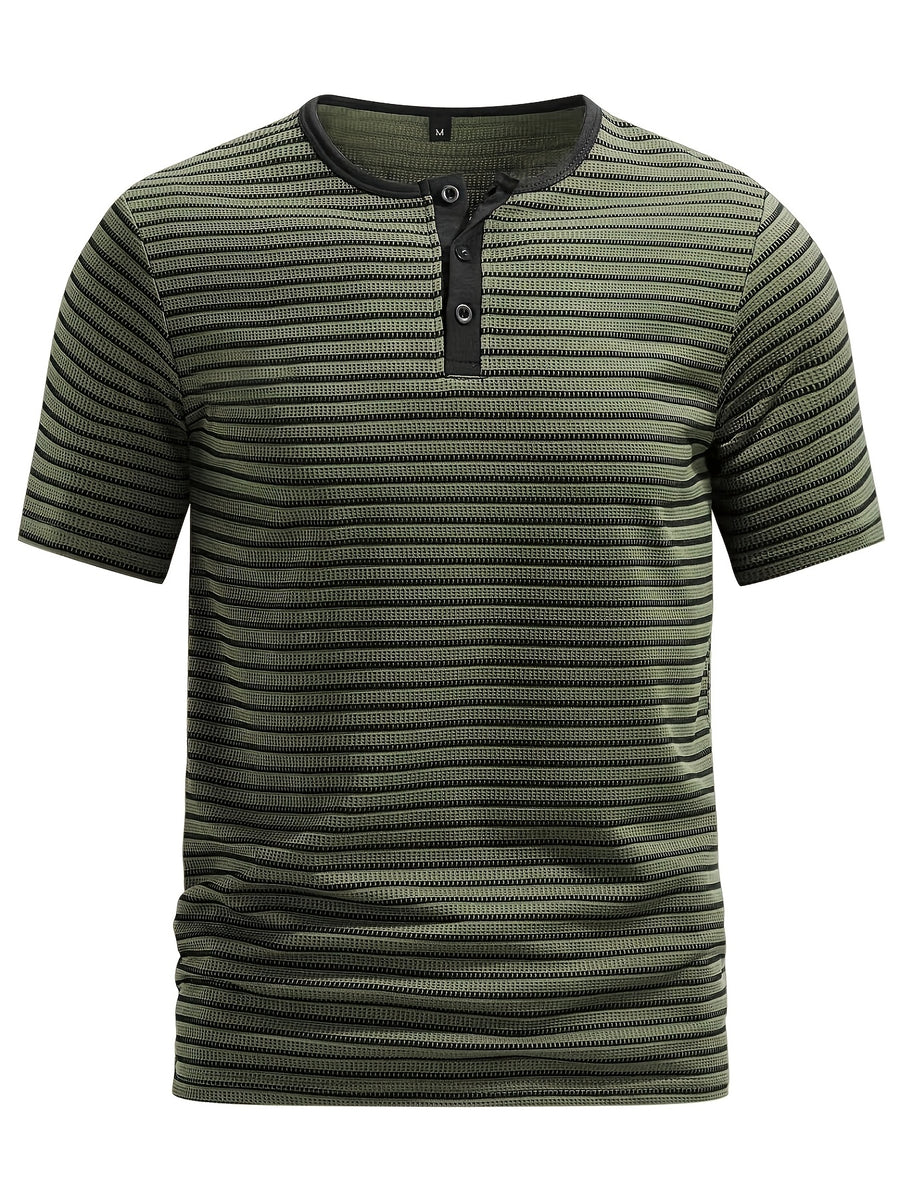 Men's Summer Short-Sleeve Color-Block Striped T-Shirt - Pea Green Color