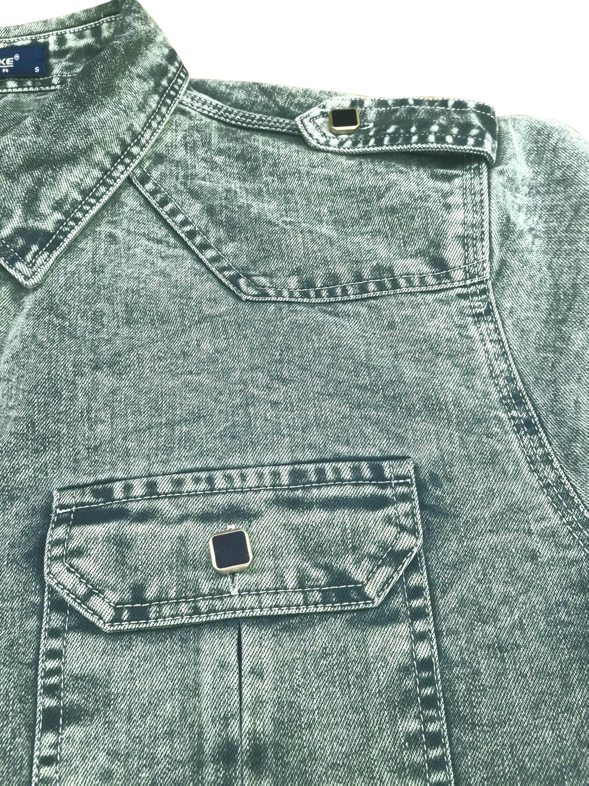 Men'S Retro Denim Shirt, Long-Sleeve Fashion New Arrival, Casual Premium Feel, Double Pockets, Washed Denim Shirt with Lapel Collar, Classic Blue Versatile Top, Handcrafted Popular Denim Shirt for Men - Powder blue