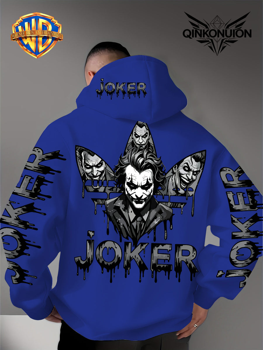 Warner Official Men's Hoodie, Multi Sided Clown Dark Dripping Graffiti Trendy Brand Printed Design, Machine Washable, Warm and Casual for Autumn and Winter, Daily Drawstring Hoodie, Multi Functional Sports and Leisure Loose Version - Blue