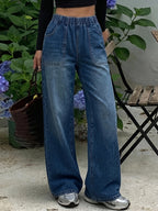 2026 New Women's Loose-Leg Wide-Leg Jeans, Blue Wide-Leg Denim Pants, Specially Designed for Women. These Jeans Feature a Wide-leg Design with Pockets, Offering a Casual Style. Comfortable to Wear, They Are Perfect for Travel, Work, and Office - Medium Blue