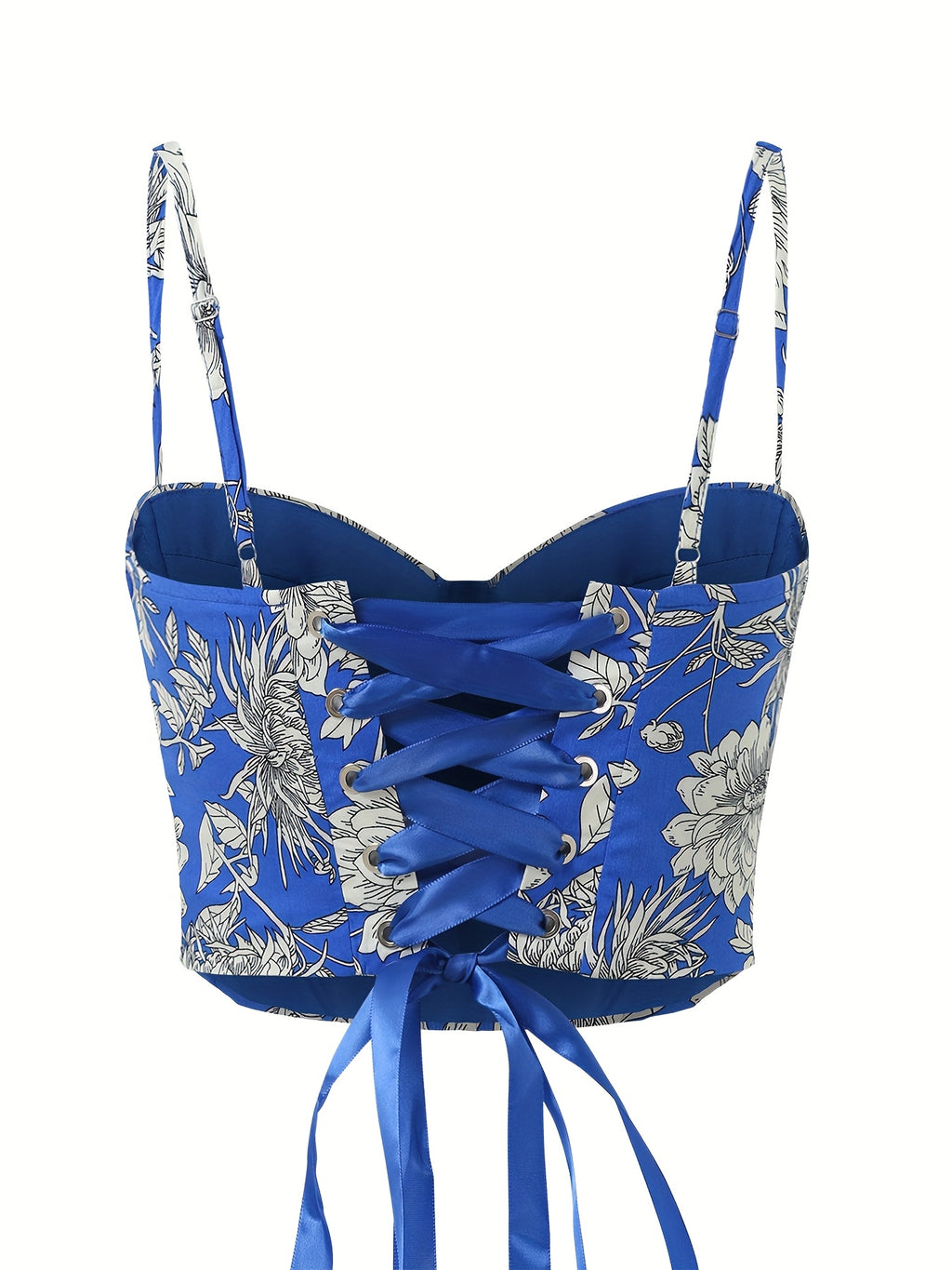 Elegant Special Vintage Floral Print Elegant Short Body-Shaping Camisole with Sexy Boning - Blue And White Flowers