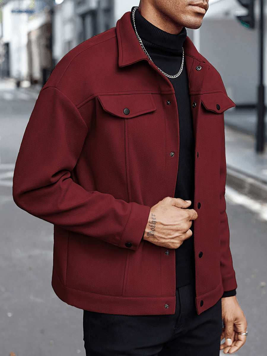 Men's Fashion Casual Jacket, Classic Simple and Comfortable Outfit, Men's Casual Wear, Men's Outerwear for Daily Wear, Men's Outfit, Valentine's Day Gift for Men, Autumn Transitional Layers - Burgundy