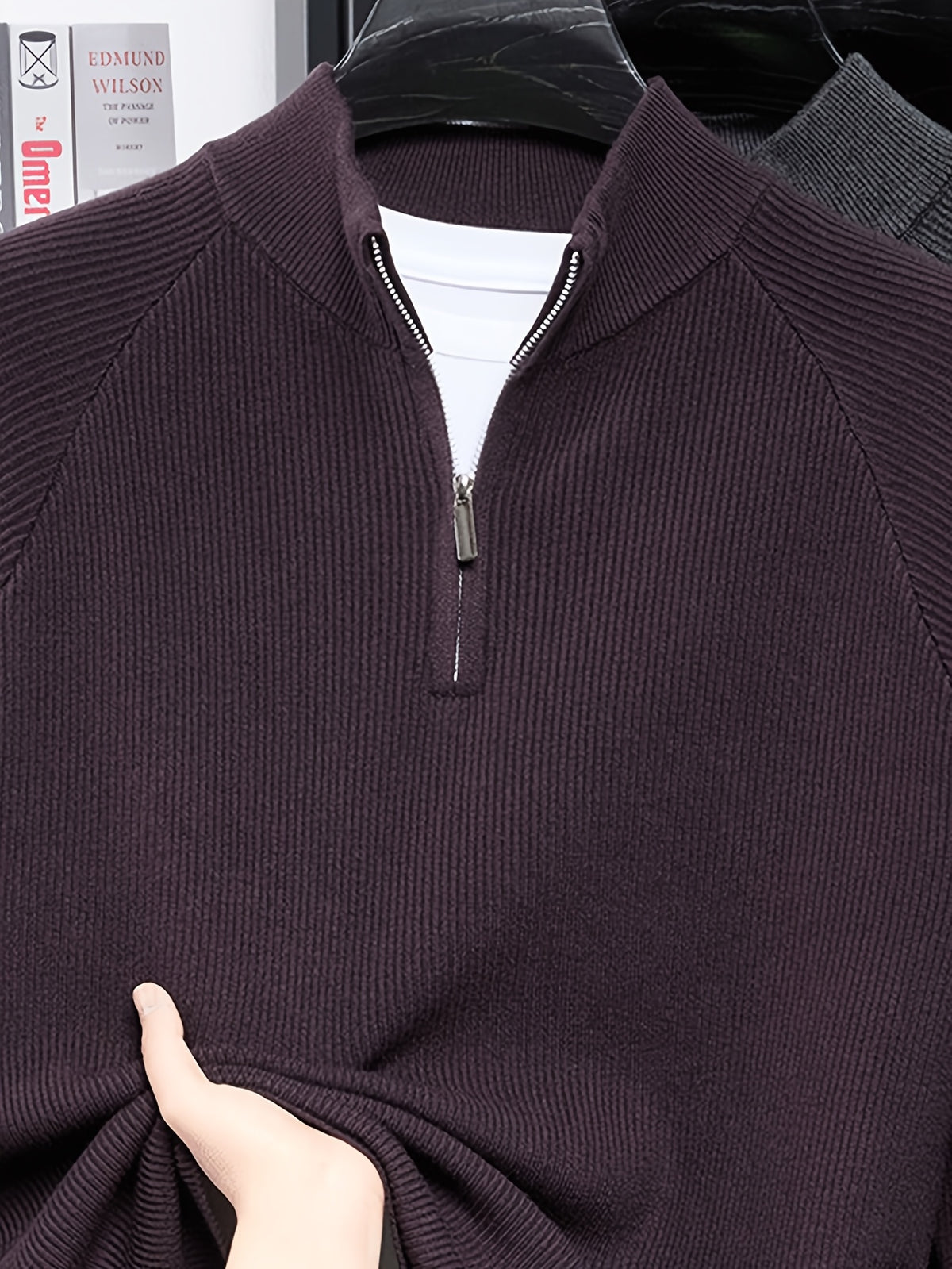 SINBOS Men's Half-Zip Stand Collar Sweater - Low-Saturation Earth Tones, Soft Ribbed Knit Zippered Cardigan, Stand Collar & Half-Zip Front Suitable for Business Casual & Minimalist Winter Wear, Autumn Winter Layering Piece - Purple