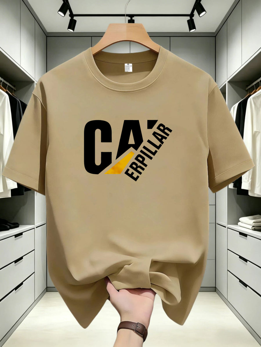 Hit Product Comfortable Men's T-shirt Cat Erpillar Fashion Design Printed T-shirt Casual Leisure Fashion Trend - Khaki