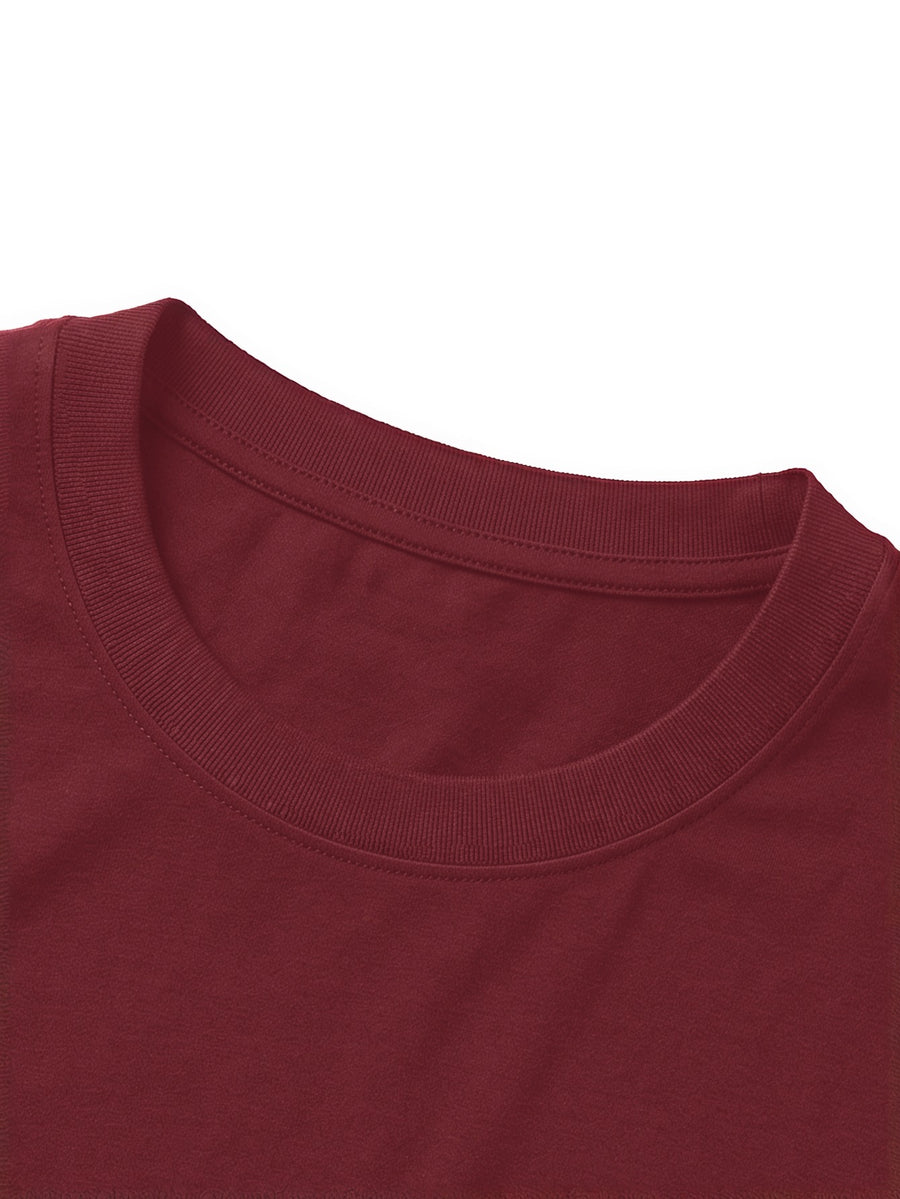 100% Cotton Men's T-Shirt, Spring/Autumn Long Sleeve, Standard Fit, Daily Casual Versatile Top, Fashionable, Elegant, , and Fun Print - Burgundy