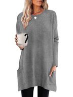 Women'S Fashion Long Sleeve Top And T-Shirt 2pcs Set, Elegant Comfortable Pocket Basic Shirt Loose Casual Round Neck Long Sleeve T-Shirt - Mixed colors