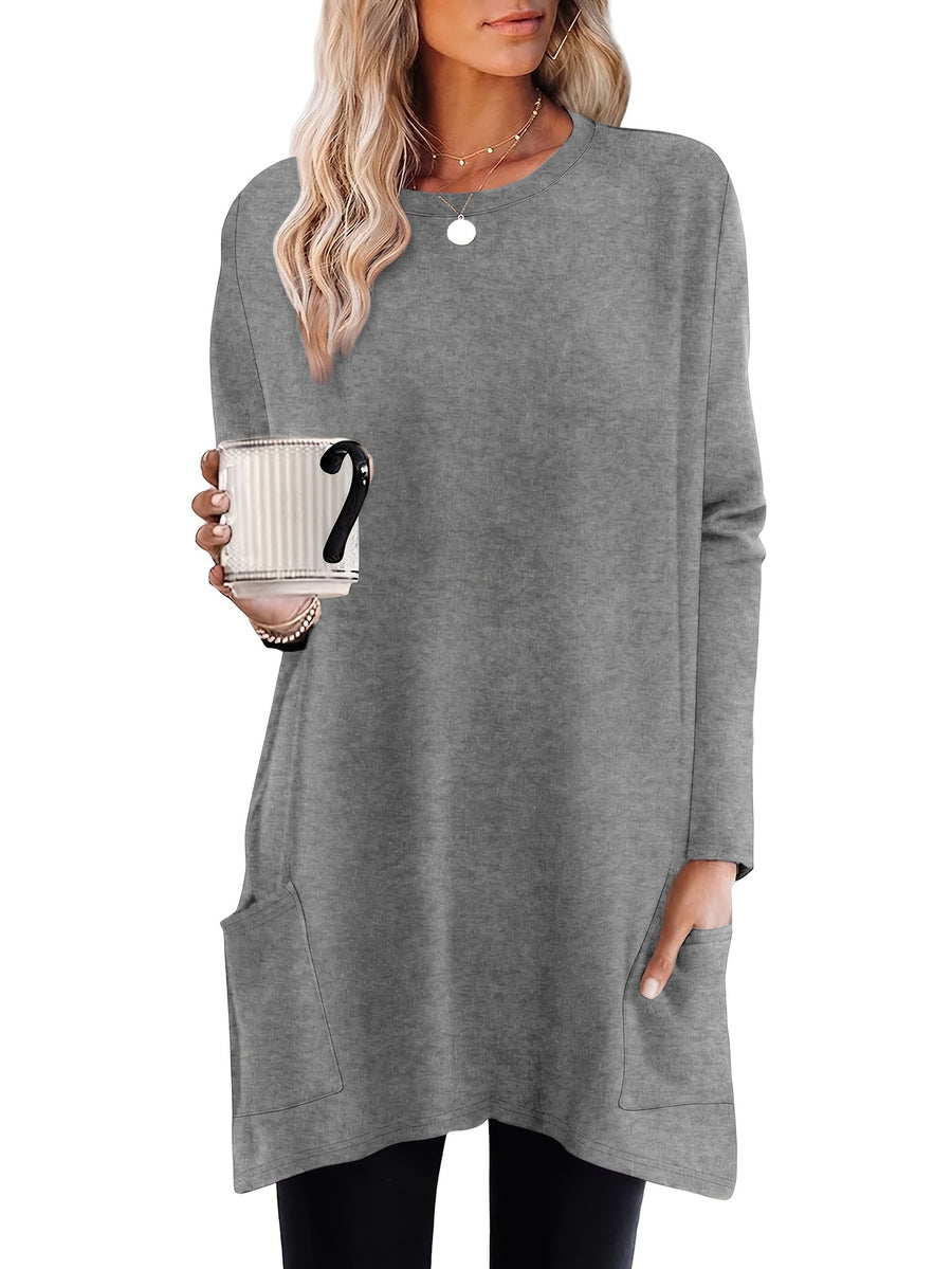 Women'S Fashion Long Sleeve Top And T-Shirt 2pcs Set, Elegant Comfortable Pocket Basic Shirt Loose Casual Round Neck Long Sleeve T-Shirt - Mixed colors
