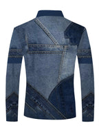 Men's Denim Patchwork Lapel Polo Shirt - Vintage Suitable for Daily Commuting & Outdoor Wear, Breathable Long-Sleeve Shirt with Simulated Denim Collar, Machine Washable, Spring Summer Fall Casual Wear for Office to Outdoor Transition - Mixed colors