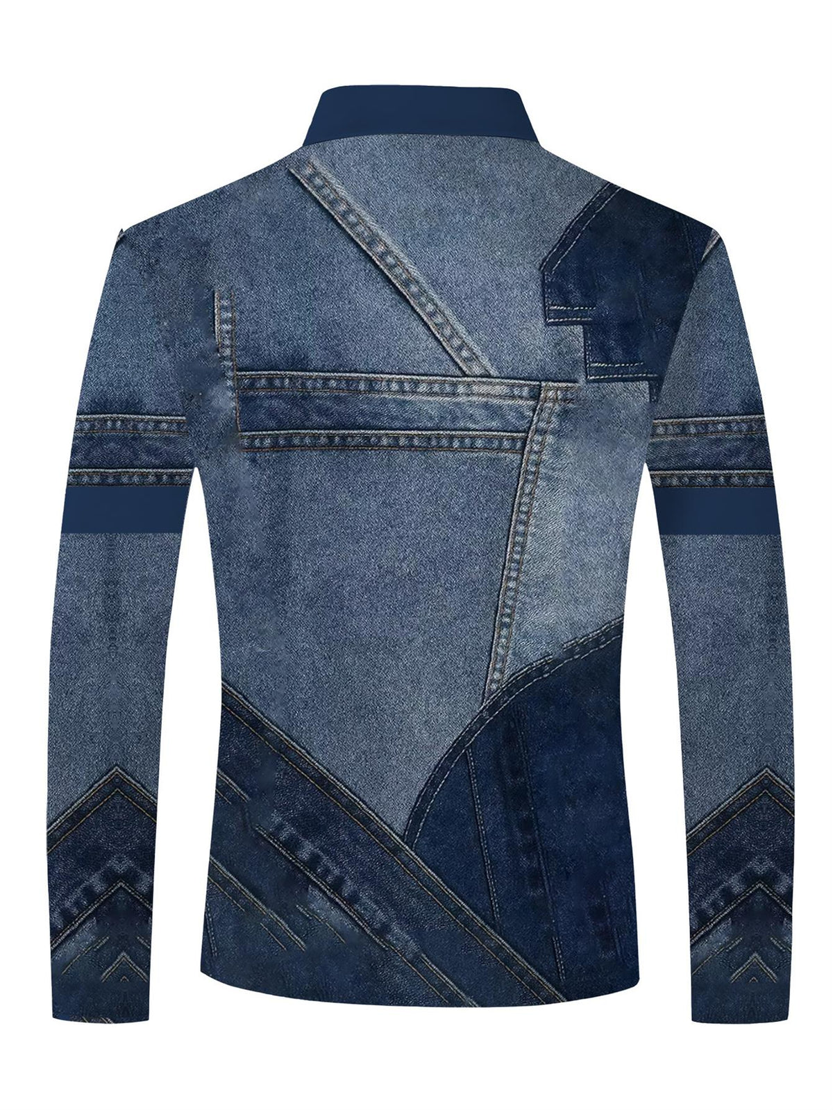 Men's Denim Patchwork Lapel Polo Shirt - Vintage Suitable for Daily Commuting & Outdoor Wear, Breathable Long-Sleeve Shirt with Simulated Denim Collar, Machine Washable, Spring Summer Fall Casual Wear for Office to Outdoor Transition - Mixed colors