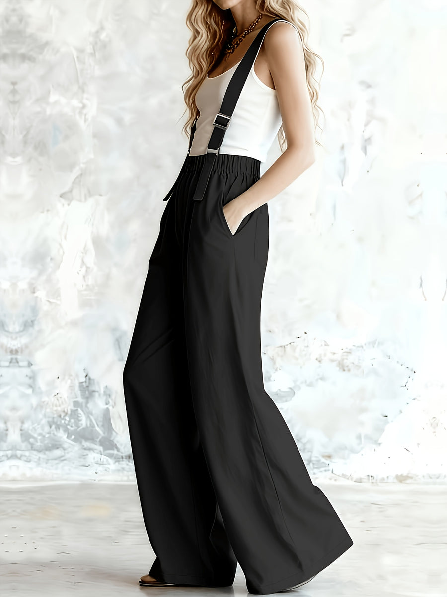 Women's Overalls Pants, Street Style with a Hot and Fashion Statement, Adjustable Metal Buckle Straps, Casual Wear for Women, Y, Loose Fit, Elastic Waistband, Women's Casual and Elegant Overalls Pants, Wilderness - Black