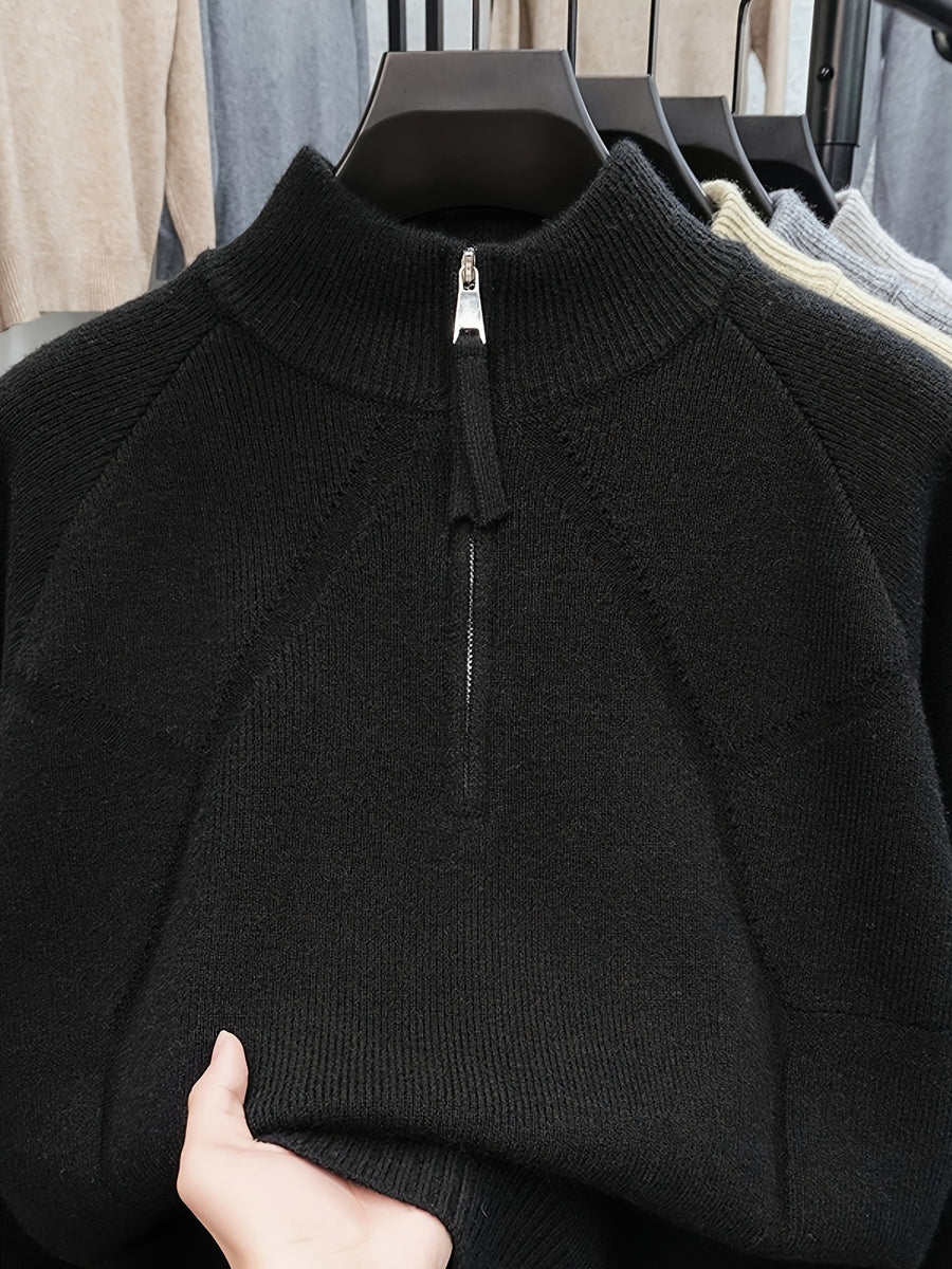 Men's Autumn/Winter Half-Zip Stand Collar Sweatshirt, Stylish and Versatile for a Well-Put- Together Look - Black