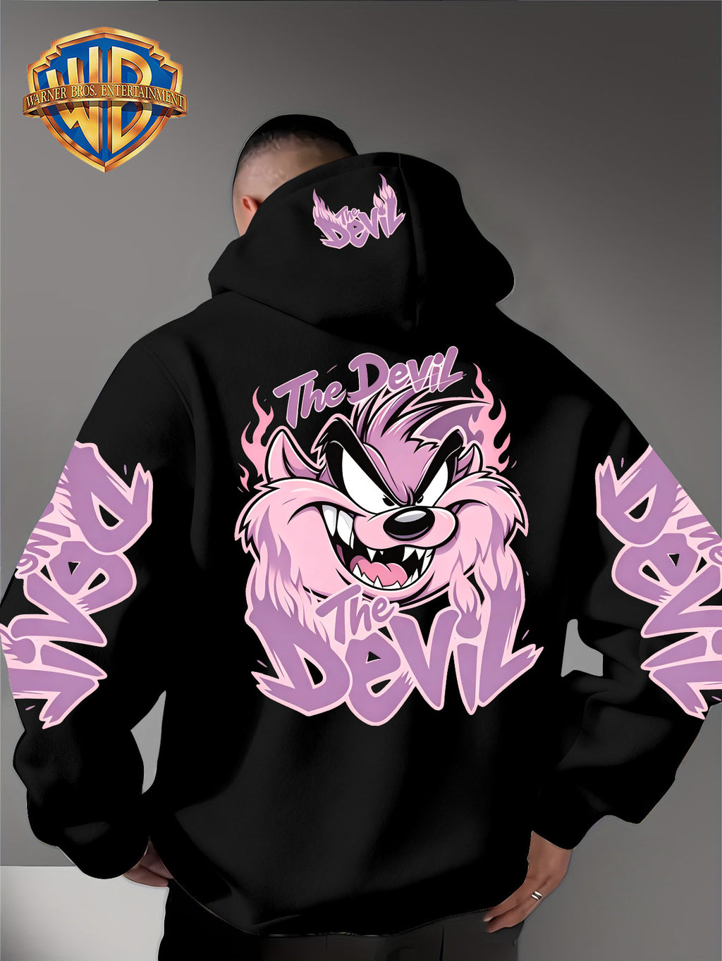 Le Yitong Tasmanian Devil Big Mouth Monster Print Hoodie, with Sleeve Print Design, Kangaroo Pouch And Drawstring Hood, Suitable for Autumn/Winter Casual Wear And Outdoor Activities - Black