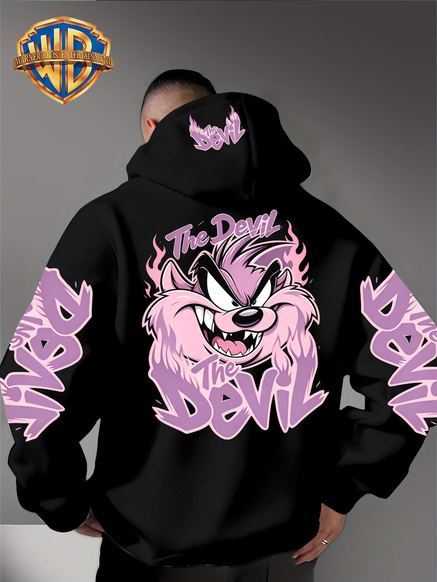 Le Yitong Tasmanian Devil Big Mouth Monster Print Hoodie, with Sleeve Print Design, Kangaroo Pouch And Drawstring Hood, Suitable for Autumn/Winter Casual Wear And Outdoor Activities - Black