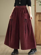 Corduroy Wide-Leg Pants with Elastic Corduroy Waist (Suitable for Body Types) - Solid Color Casual Trousers, Machine Washable,, Corduroy Pants for Casual Attire - Burgundy