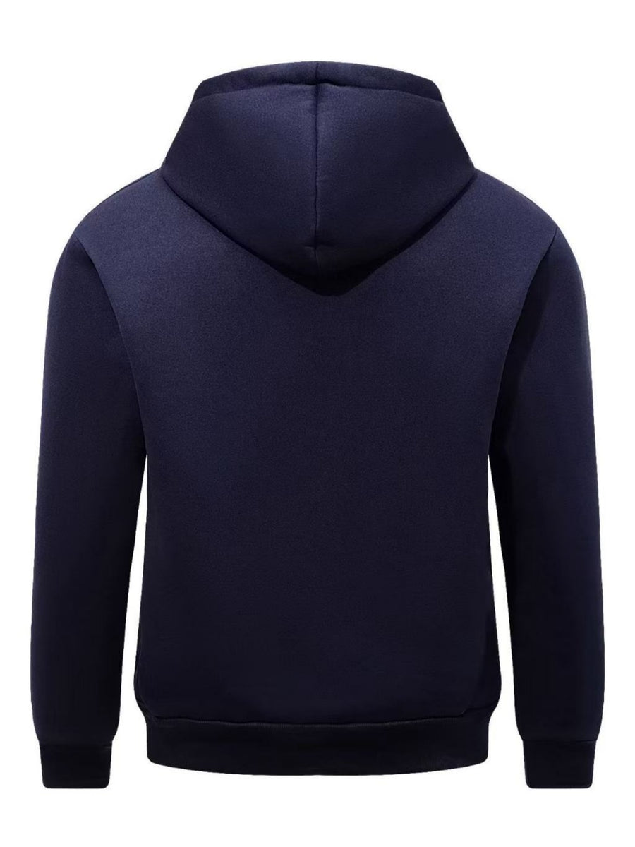 Men's Zip-Up Hooded Sweatshirt Cardigan Jacket with Simple Vertical Calvin English Print, Casual, Fashionable, Versatile, for Daily Commuting, Long-Sleeve Top - Navy Color