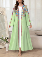 Middle East Dubai Muslim Abaya Robe Women'S Fashion Floral Print Loose Long Cardigan Elegant Outerwear - Mixed colors