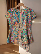 Women's Paisley Print Sleeveless Asymmetrical Hem Blouse - Mixed colors