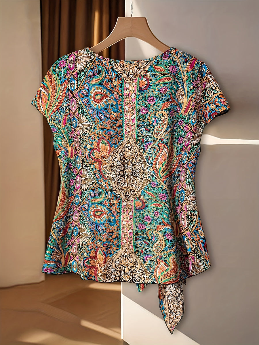 Women's Paisley Print Sleeveless Asymmetrical Hem Blouse - Mixed colors