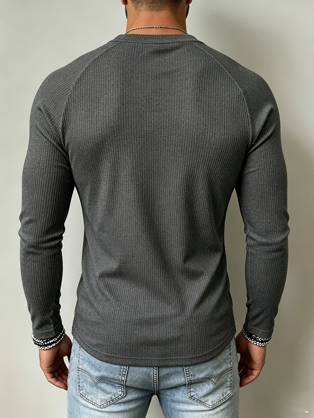 3pcs Set of New Men'S Long Sleeve Drawstring Henley Shirts, Ribbed Knit V-Neck Muscle T-Shirts, Slim Fit Stretch Fitness Tops, Casual Street Fall Winter Base Layers, Slim But Not Tight, Suitable for Commuting And Dates, Multi-Color Options - Gray+black+white