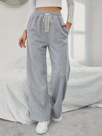 Women's Elegant High-Waisted Wide-Leg Jogger Pants - Navy Blue Tapered Ankle with Drawstring Waist & Double Pocket, All-Season Lightweight Trousers for, Lounge, Outdoor & Casual Attire, Machine Washable Casual Elegant Pants - Space Gray