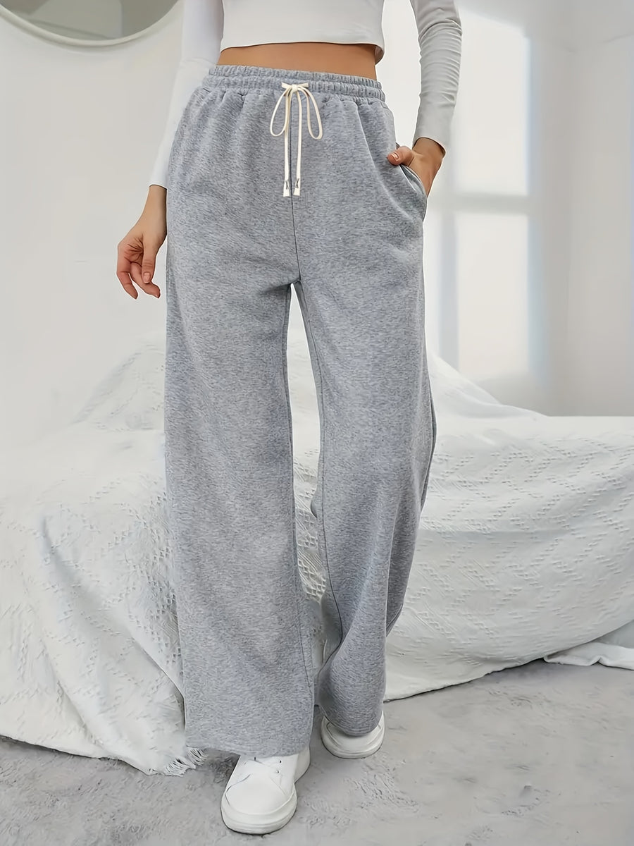 Women's Elegant High-Waisted Wide-Leg Jogger Pants - Navy Blue Tapered Ankle with Drawstring Waist & Double Pocket, All-Season Lightweight Trousers for, Lounge, Outdoor & Casual Attire, Machine Washable Casual Elegant Pants - Space Gray