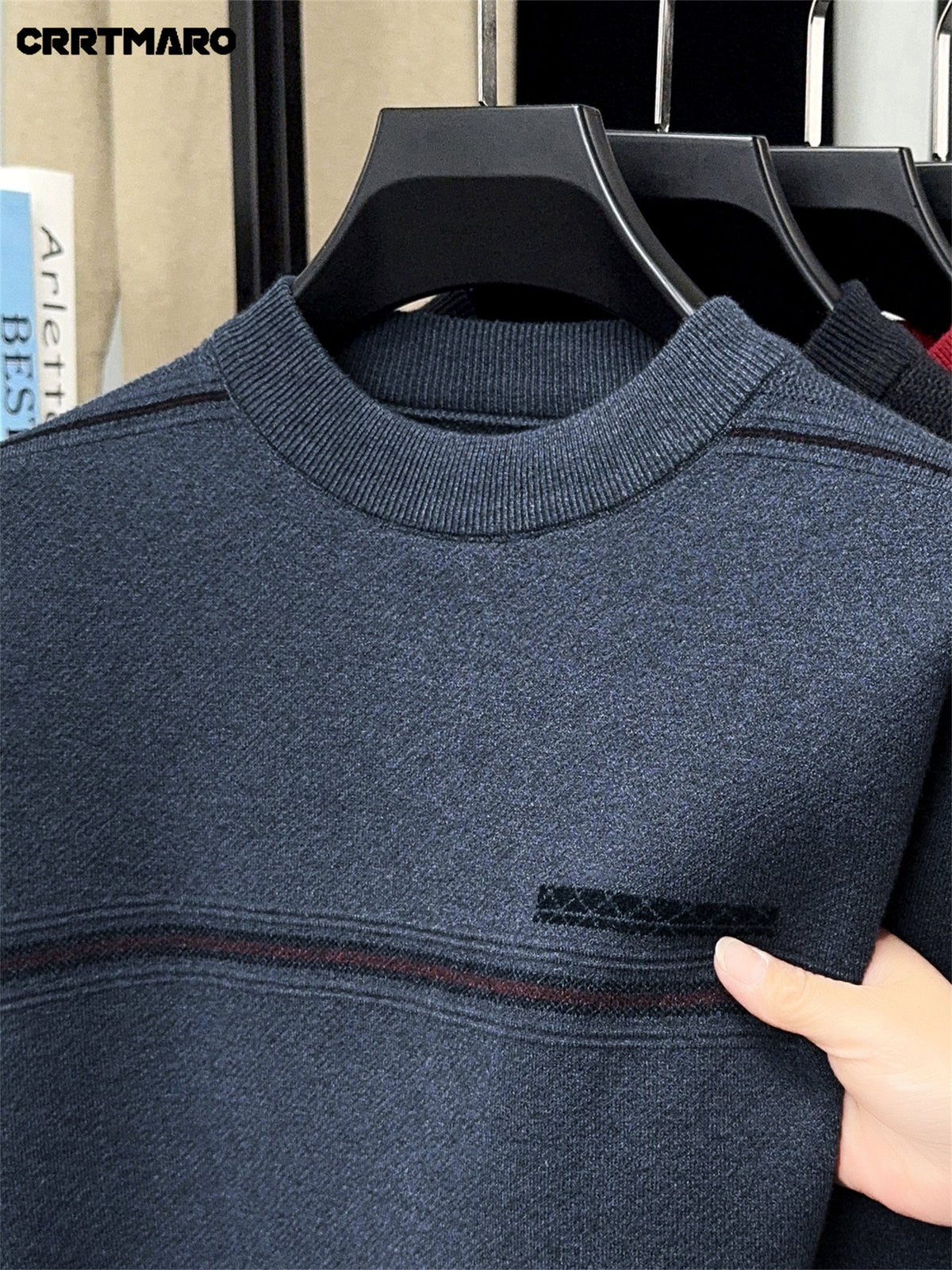 CATMA CRRTMARO Autumn/Winter Knitted 3D Solid Color Crew Neck Sweater, Basic Thickened Pullover, Men's Fashion Knitwear Long Sleeve HH - Medium Gray