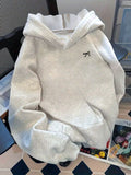 Women'S Fashion Classic Cute Bowknot Pattern Print Autumn/Winter Warm Lined Sweatshirt Hoodie Women'S Everyday Wear Top Kangaroo Pocket - Light Grey