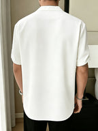Men's Summer V-Neck Short Sleeve T-Shirt - Solid Color Casual Beach Shirt Suitable for Travel, Resort Wear & Vacation, Machine Washable Breathable Style for Boardwalk, Poolside, Everyday Use (No Transparency) - White