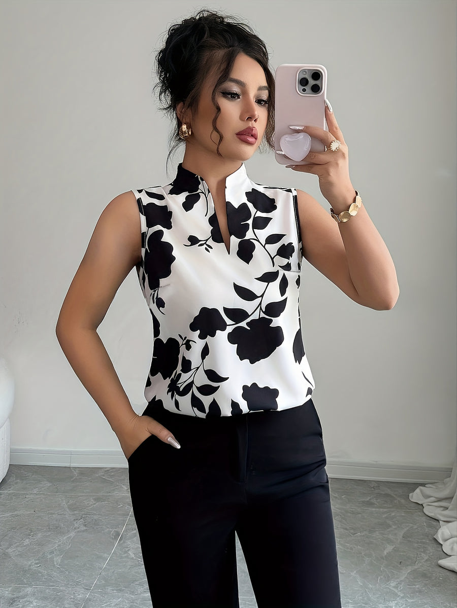 Women's Elegant Floral Print Fashion Sleeveless Blouse Top - Mixed colors