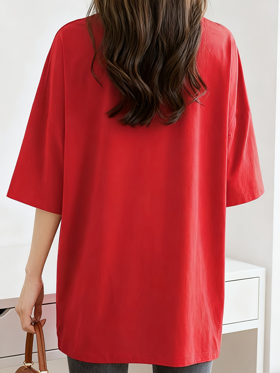 2W104 M-2XL T-Shirt Women Clothes Blouse T-Shirt Crop Top Basic Essentials Korean Style Internet T-Shirt Blouse Clothes Oversize Round Neck Men - Red