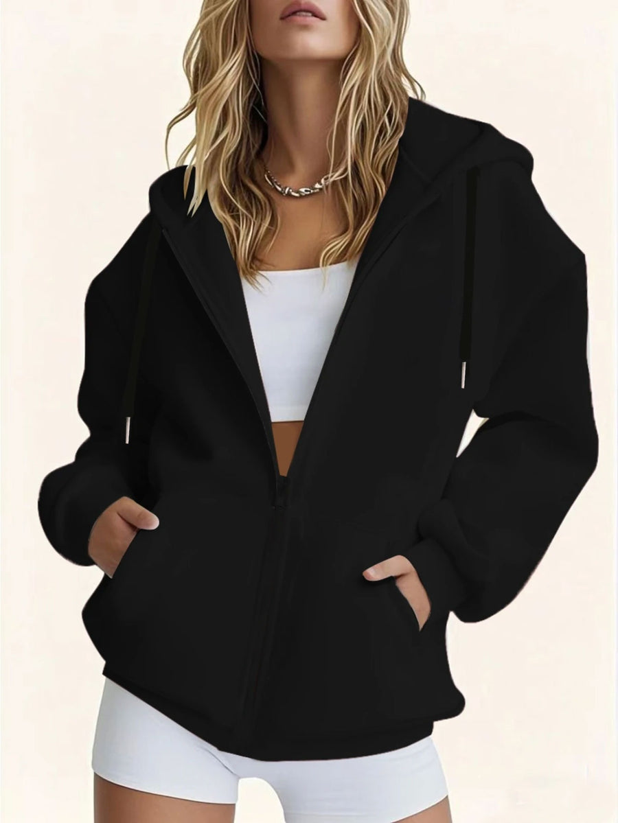 Authorized by Warner, Women'S Hoodie, Sketched Half Body Spider- Print, Casual Zipper Jacket with Pocket, Autumn/Winter Hoodie, Comfortable And Versatile with Pattern - Black
