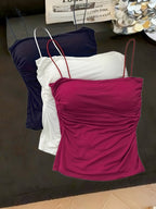 3pcs Set of Sexy and Elegant Women's Camisole with Waist Pleat Design, Suitable for Spring, Summer, and All Seasons - Black+white+red