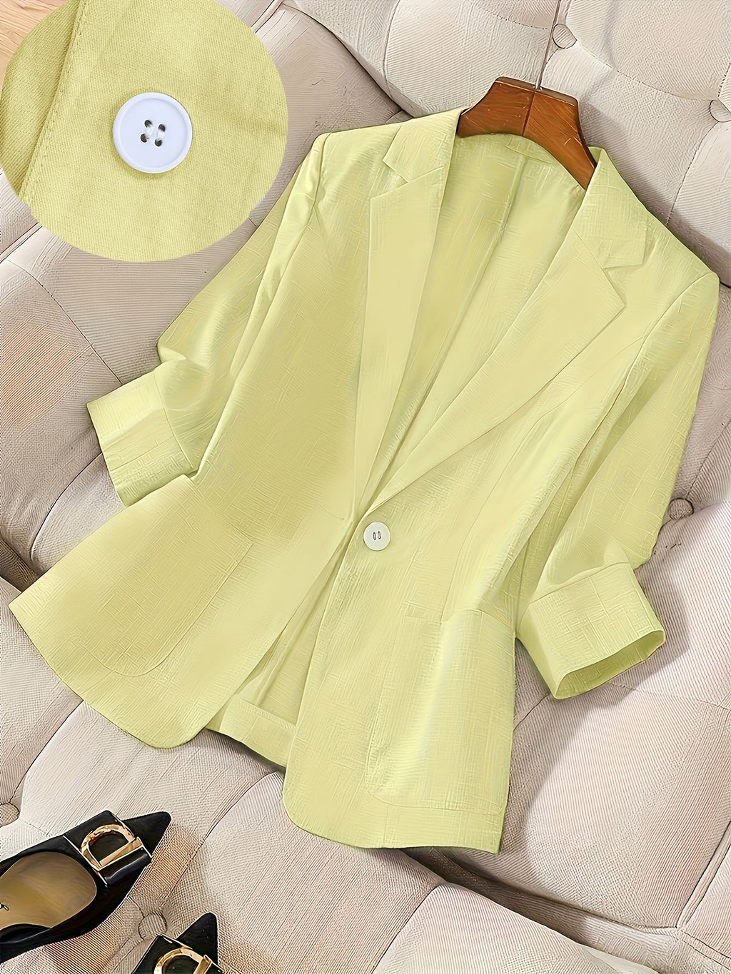 2026 New Premium Solid Color Single-Button Suit Jacket, Elegant 3/4 Sleeve, Comfortable And Breathable Casual Outerwear, Elegant Style Suitable for Daily Spring Summer Autumn, All-Match Temperament Suit - 【Light Yellow】