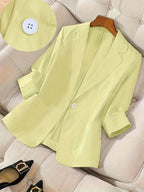 2026 New Premium Solid Color Single-Button Suit Jacket, Elegant 3/4 Sleeve, Comfortable And Breathable Casual Outerwear, Elegant Style Suitable for Daily Spring Summer Autumn, All-Match Temperament Suit - 【Light Yellow】