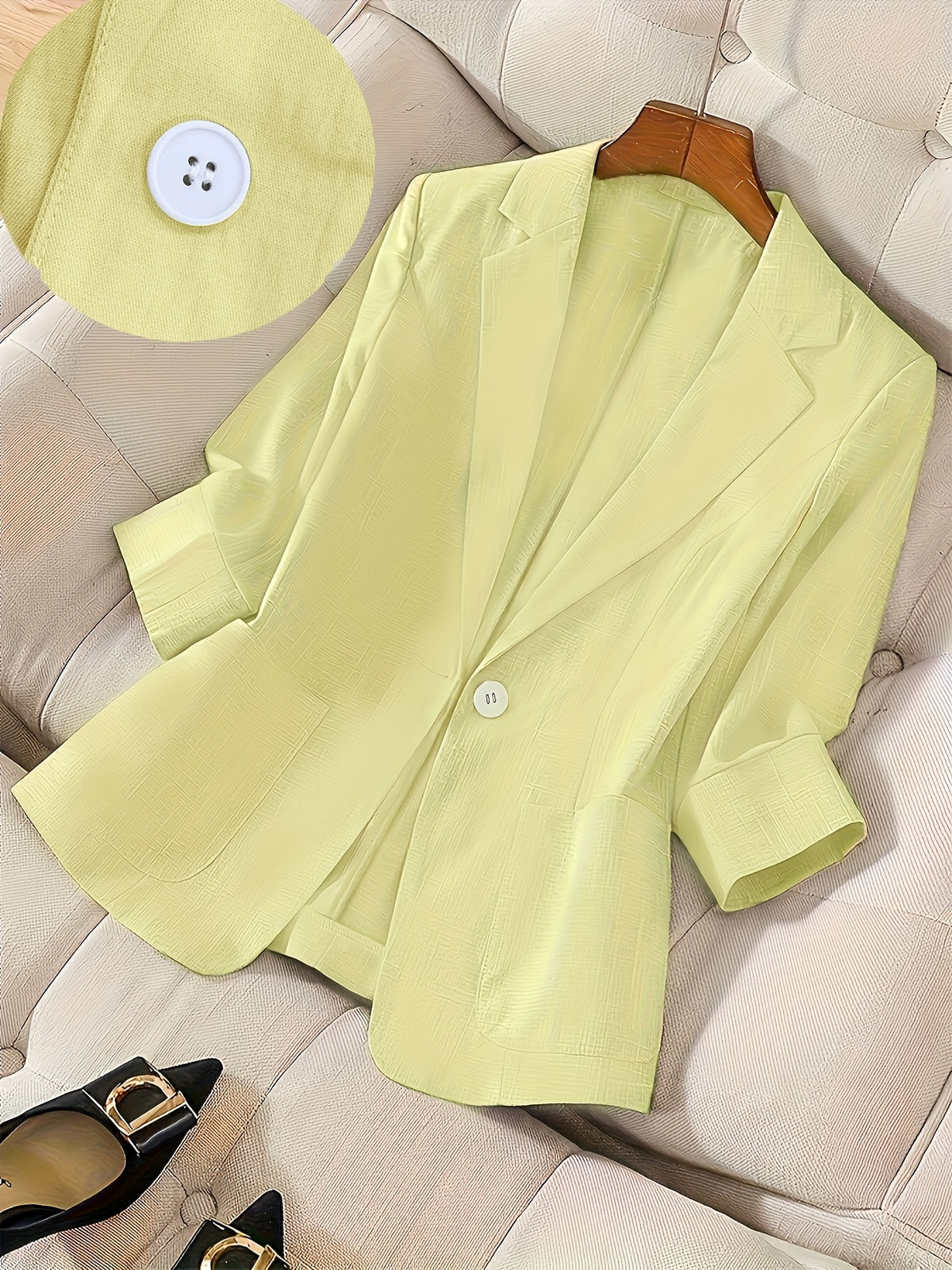 2026 New Premium Solid Color Single-Button Suit Jacket, Elegant 3/4 Sleeve, Comfortable And Breathable Casual Outerwear, Elegant Style Suitable for Daily Spring Summer Autumn, All-Match Temperament Suit - 【Light Yellow】