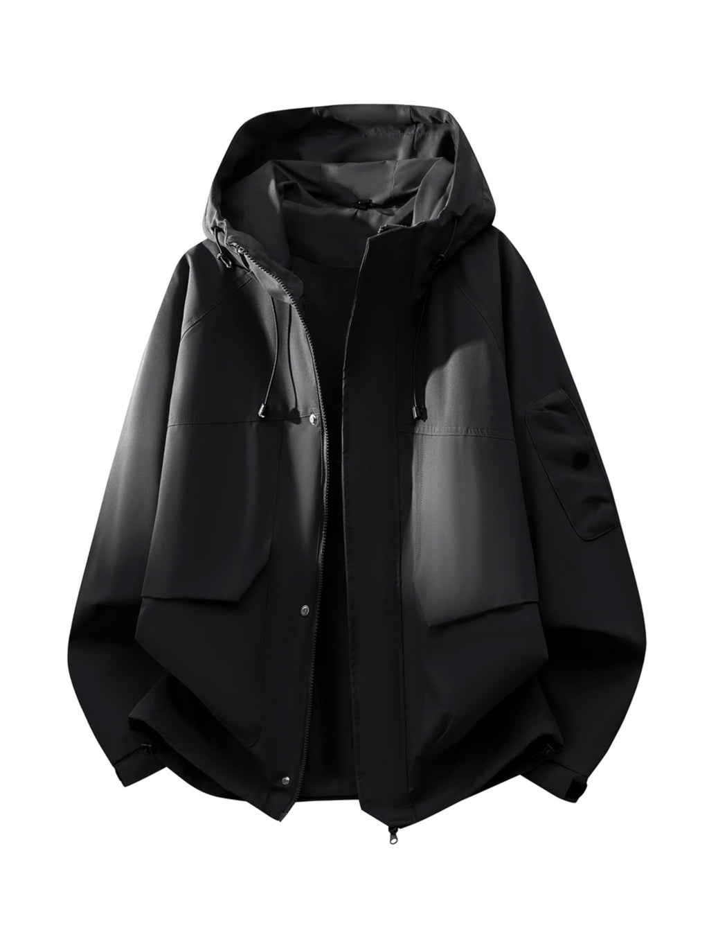 Pearson OBM Men's Hooded Zip-Up Loose Fit Long Sleeve Jacket with Pockets - New Men's Padded Coat Spring/Autumn Men's Jacket, Suitable for Hiking, Running, Casual Wear, Ideal Gift for Son, Husband, or Male Friend - Black