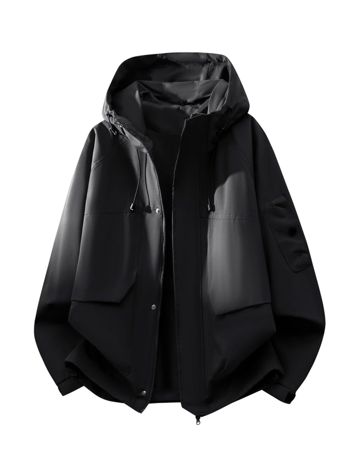 Pearson OBM Men's Hooded Zip-Up Loose Fit Long Sleeve Jacket with Pockets - New Men's Padded Coat Spring/Autumn Men's Jacket, Suitable for Hiking, Running, Casual Wear, Ideal Gift for Son, Husband, or Male Friend - Black