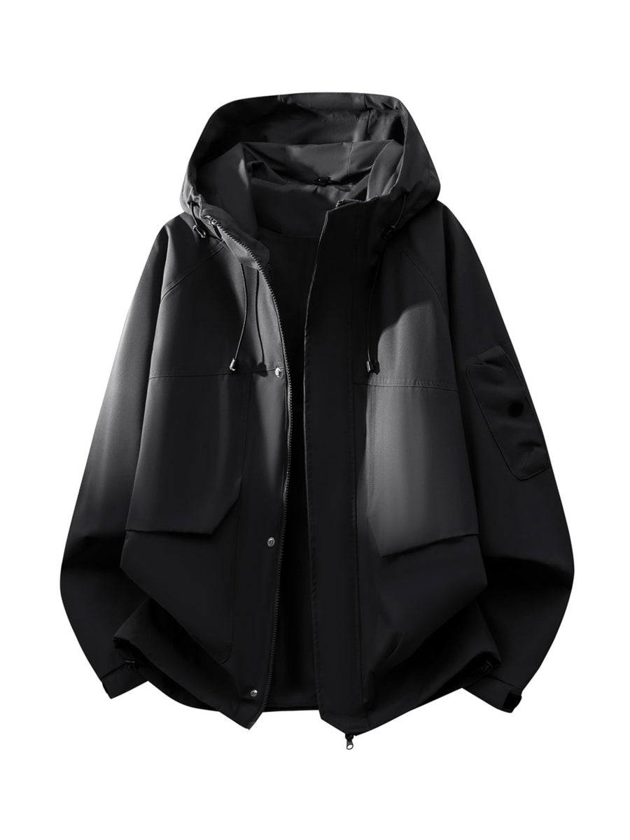 Pearson OBM Men's Hooded Zip-Up Loose Fit Long Sleeve Jacket with Pockets - New Men's Padded Coat Spring/Autumn Men's Jacket, Suitable for Hiking, Running, Casual Wear, Ideal Gift for Son, Husband, or Male Friend - Black