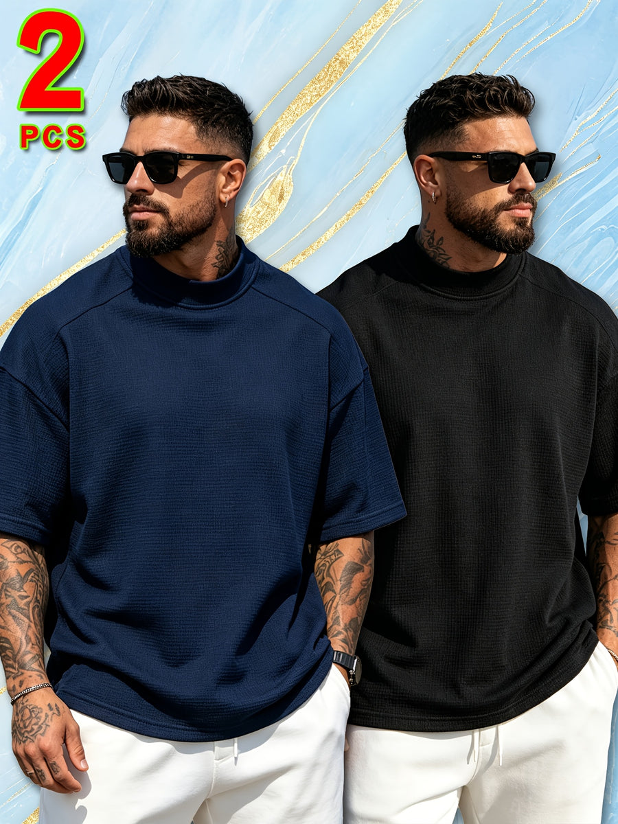 2pcs Set of Fashion Athletic Men'S Short Sleeve Shirts for Spring Summer And Summer, New Outdoor Casual Comfortable Cool Moisture-Wicking Trendy Versatile Easy Texture - Mixed Color 2