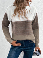 Newly Popular Color-Blocked Drop-Shoulder Sweater - 【Brown】