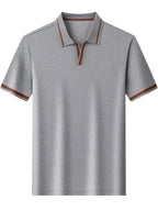 Men's Lapel Button- Polo Shirt, Summer Breathable T-Shirt, Men's Sport Top, Commuting Office / Weekend Casual / Golf, Tennis Top Dual-Wear T-Shirt - Grey