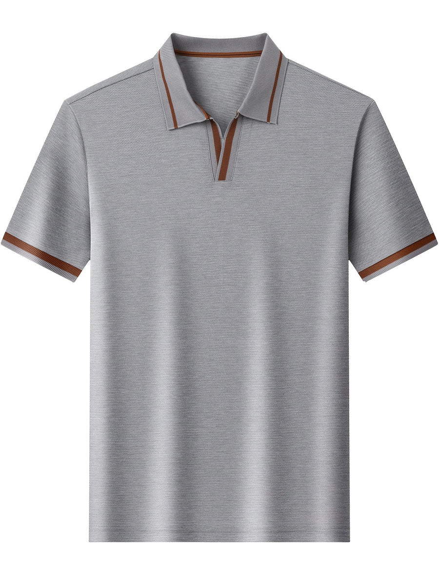 Men's Lapel Button- Polo Shirt, Summer Breathable T-Shirt, Men's Sport Top, Commuting Office / Weekend Casual / Golf, Tennis Top Dual-Wear T-Shirt - Grey
