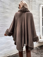 Western Autumn Winter New Mid-Length Luxurious Faux Patchwork Cardigan Sweater Tassel Shawl Cloak Coat - Khaki