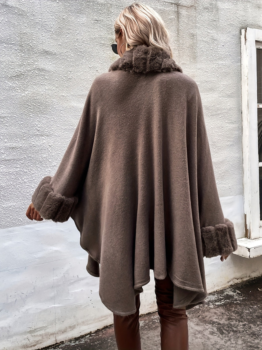 Western Autumn Winter New Mid-Length Luxurious Faux Patchwork Cardigan Sweater Tassel Shawl Cloak Coat - Khaki